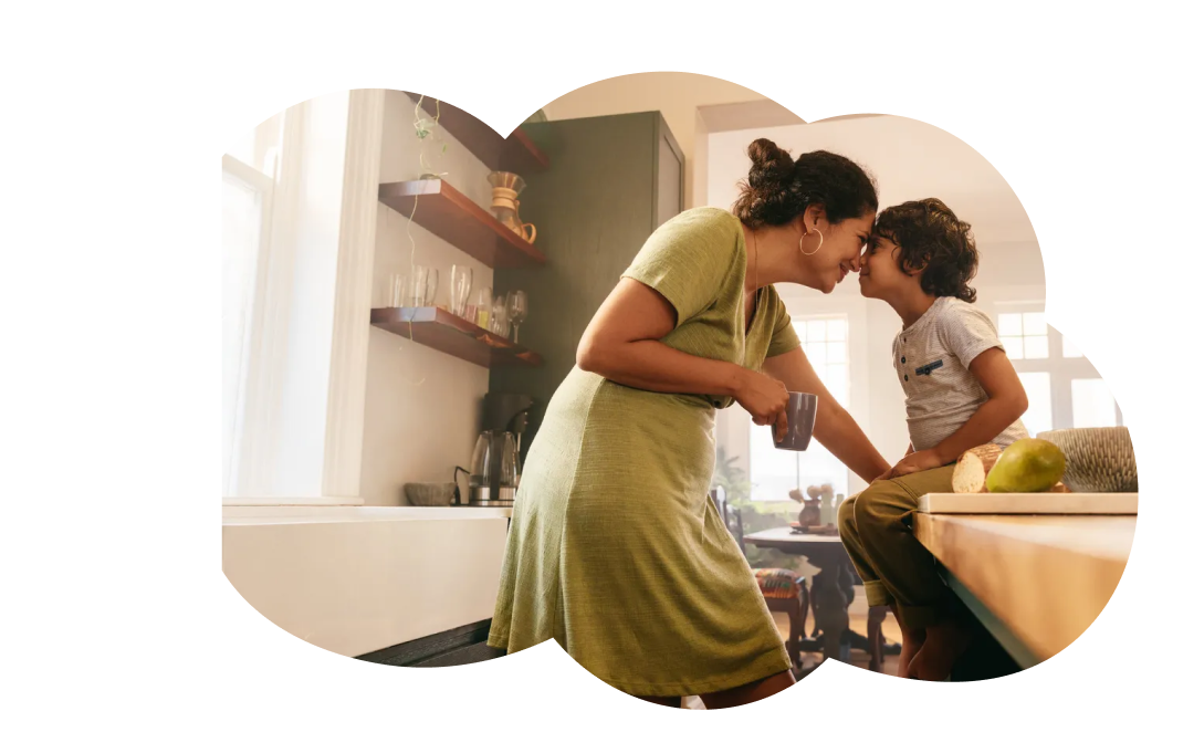 Mother and son laughing